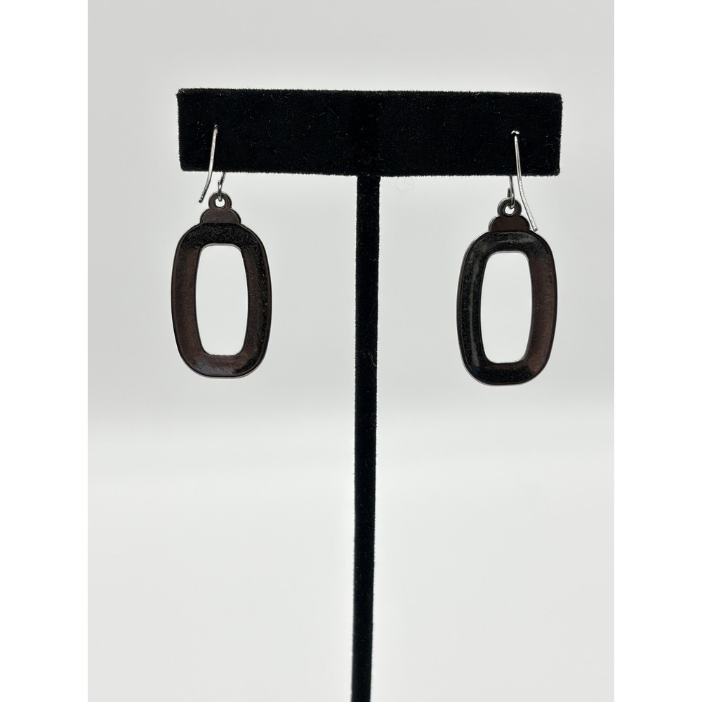 Gray Rectangle Dangle Drop Earrings Women Gunmetal Tone Open Hoop Hook Fashion - Picture 4 of 5